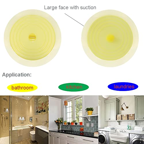 V-TOP Bathtub Drain Plug 2 Pack, 6 inches Large Silicone Tub Stopper Hair Stopper Flat Suction Cover for Kitchen Bathroom and Laundry (Yellow Transparent) - color: 6" Yellow Transparent