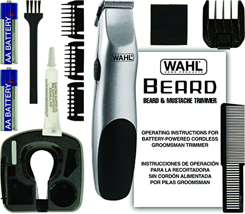 Wahl Groomsman Battery Operated Facial Hair Trimmer for Beard & Mustache Trimming Including Light Detailing and Body Grooming – Model 9906-717V,(Pack of 4) - color: Silver, size: 1 Count (Pack of 4)