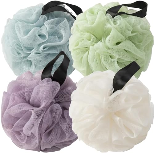 Loofah Sponges for Shower,Exfoliating Cleaning Bath Loofa Body Scrubber Balls for Women Men Washing,Soft Pastel 4 Pack - Sky Blue, Purple, Light Green & Beige - color: Soft Pastel, size: 1 Count (Pack of 4)