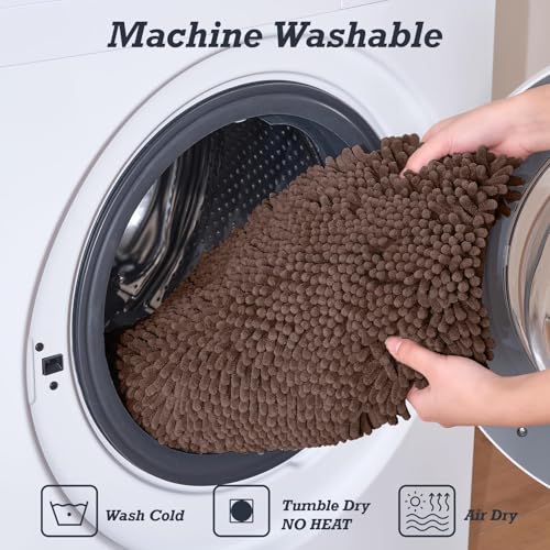 HUXMEYSON Bathroom Rugs Set 2 Piece, Ultra Absorbent Chenille Non Slip Bathroom Mat Set - 20'' x 24'' U-Shaped Contour Toilet Rug & 20'' x 32'' Extra Soft Plush Bath Mat - Machine Washable, Brown - color: Brown, size: 32" x 20" + U Shape 24" x 20"