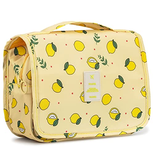 L&FY Hanging Travel Toiletry Bag Women's Cosmetic Organizer Makeup Pouch Men's Shaving Kits With Handle (Yellow Lemon) - color: Yellow Lemon, size: Compact Size