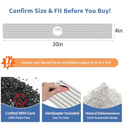 Fast Drying Kitchen Sink Splash Guard, Durable Stone Kitchen Faucet Mat, Water Absorbing Stone Tray for Sink, Diatomite Faucet Mat for Kitchen Sink, Stone Drying Mat for Kitchen and Bathroom Counter - color: White Gray Style 1, size: 30" x 4"