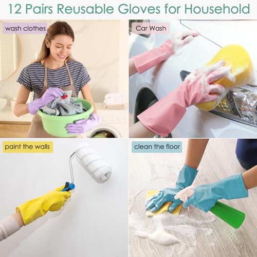 12 Pairs Rubber Cleaning Gloves for Dishwashing Reusable Kitchen Gloves for Washing Dishes and Household - size: Medium