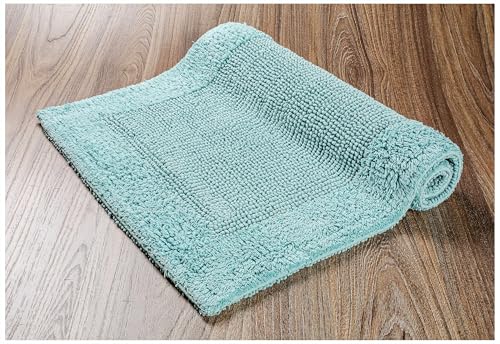 Savi Home 100% Cotton Bath Mat Rug 17x24 – Soft Plush & Highly Absorbent, Reversible Bathroom Step-Out Mat for Shower & Tub, Heavy Weight – Aqua Green - color: Green, size: 1'5" x 2' (Rectangular)