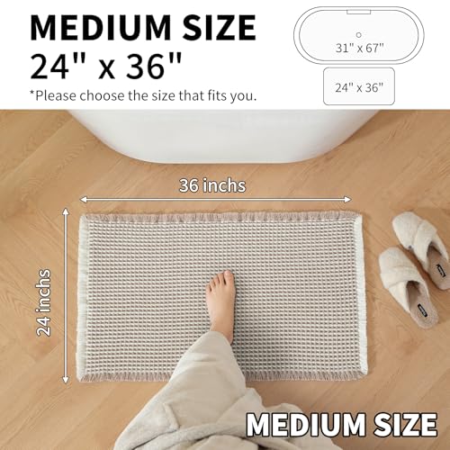 Waffle Bath Mat - Super Water Absorbing Bath Mat Quick Dry, Bathroom Rugs Non Slip Washable, Rubber Backed Bathroom Mat for Bathroom Floor, Tub and Shower, 24" x 36", Brown & White - color: Brown & White, size: 24" x 36"