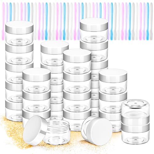 40 Pack 15g Plastic Jars with Lids, 15ml Round Clear Cosmetic Containers Makeup Jars, Travel Size Container Jar with 10 Spatulas for Sample Lotion Cream Eyeshadow Ointment Salve Balm Powder - color: White, size: 15g