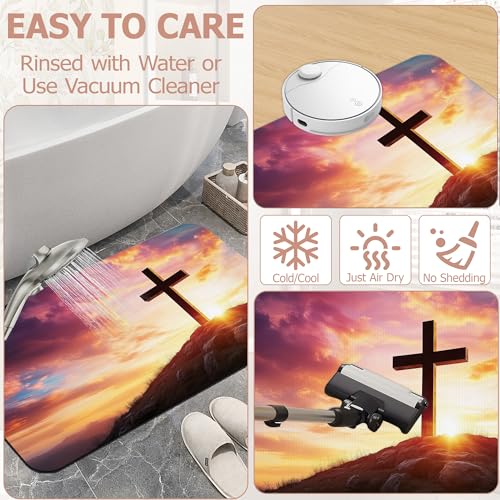 Cross Bathroom Rugs,Bath Mats for Bathroom, Sunset Low Pile Absorbent Bath Mat,Rubber Backing Non Slip Washable Thin Quick Dry Door Mat 17x29.5 Inch - color: Cross,sunset