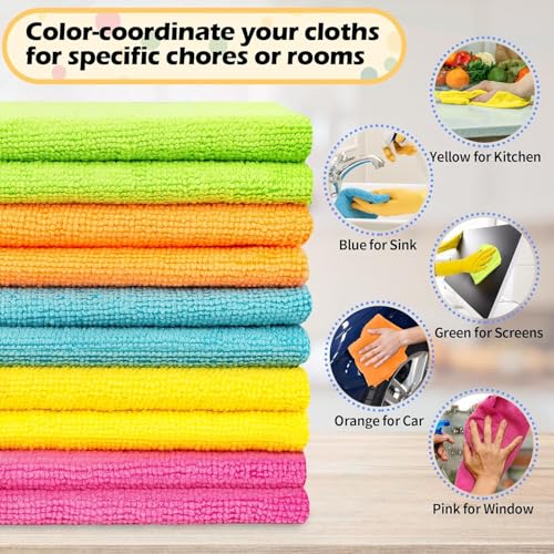 20 Pack Microfiber Cleaning Cloth, Lint-Free Car Wash Towels, All-Purpose Absorbent Cleaning Rags for Housekeeping, Dust Cloth for Office, Mechanic, Automotive, Multi Colors - color: Assorted 5 Colors