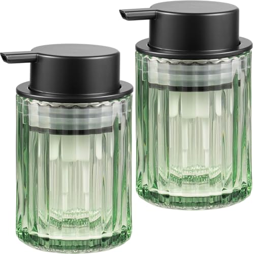 Amolliar Foaming Soap Dispenser, Plastic Pump & Glass Soap Bottle, Refillable 8OZ Hand Soap Dispenser, Dish Soap Dispenser for Kitchen, Bathroom Accessories Set, Home Decor Dispenser (Black 2 Pack) - color: Black