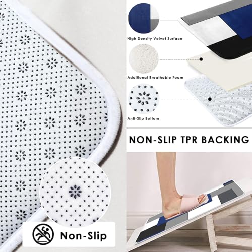 Navy Blue Geometric Shower Curtain Set with Toilet Lid Cover and Non-Slip Rugs for Bathroom, Black White Grey Checkered 4 Pcs Shower Curtain, Modern Abstract Bathroom Set with 12 Hooks - color: Abstract Geometric Dark Blue