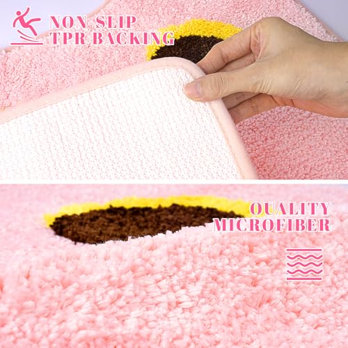Toilet Rug,Soft Cat Design Toilet Mat,Non Slip and Absorbent Bath Rug,U Shaped Washable Contour Bath Rugs for Toilet Base(Pink, 24" x 20") - color: Pink, size: 24" x 20"