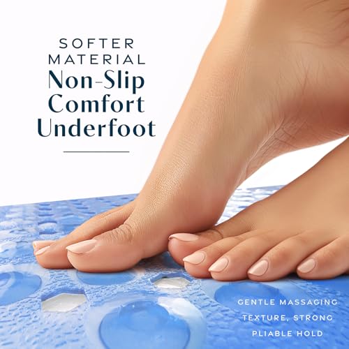 SlipX Solutions Power Grip Bathtub Safety Mat | Precision Grip Technology for Longer, Stronger, & Softer Wet Surface Protection | Clear Light Blue 39"x16" - color: Clear Light Blue