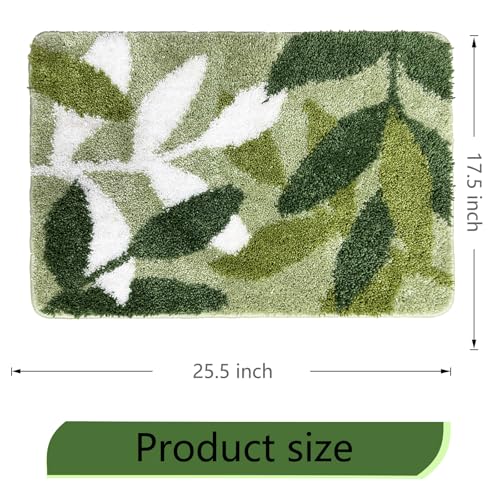 Sage Bathroom Rugs - Green Leaves Bath Mat Soft & Water Absorbent Bath Rug with Non Slip Back for Wash Basin Shower Room Bathtub Floor Bedroom Doormat 17.5 x 25.5 inch - color: Leaves Sage, size: 1'6" x 2'2" (Rectangular)