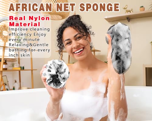 2 Pack African Net Sponge Exfoliating Body Scrubber Bath Sponge for Daily Use (2Black) - color: 2black