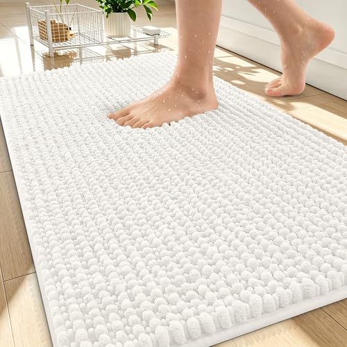 OLANLY Thick Bathroom Rugs 34x21, Extra Soft Absorbent Chenille Bath Rugs, Rubber Backing, Machine Wash Dry, Bath Mats for Bathroom Floor, Tub and Shower, Home Decor Accessories, Ivory - color: Ivory, size: 34" X 21"