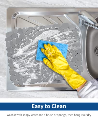 Bligli Pebble Sink Mat for Stainless Steel/Ceramic Sinks, 2 Pack PVC Sink Protectors Mats for Bottom of Kitchen Sink, Dish Drying Mat for Dishes and Glassware, 15.7 x 11.8 inch, Solid Grey - color: Solid Grey