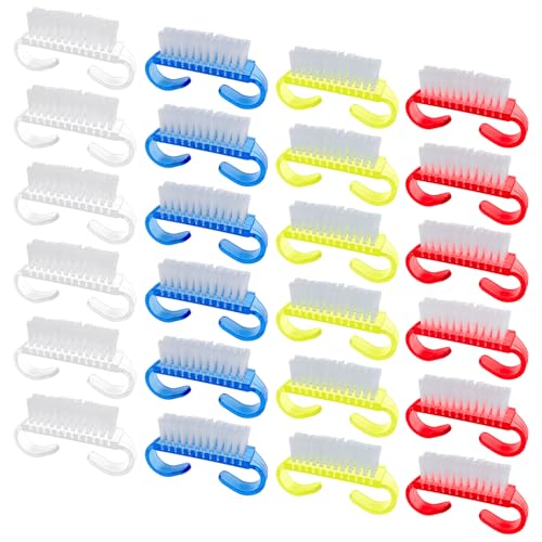 24 Pack Mini Nail Brushes, Colorful Handle Grip Nail Brush, Fingernail Scrub Cleaning Brushes for Nails and Toes Women Men, 4 Colors - color: Blue, Red, Yellow, Transparent
