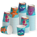 WRAPAHOLIC 3oz Paper Cups - 100 Pack Disposable Bathroom Cups with Seahorse, Dolphin, Starfish and Octopus Design, Small Mouthwash Cup for Toothbrush Rinse, Home Bathroom, Picnic, BBQ and Beach Party - color: Deep Blue Fish 4 Design