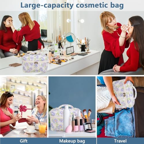 Gosect Large Makeup Bag, Cute Cosmetic Bag for Women Girls, Floral Coquette Aesthetic Toiletry Bag, Travel Make Up Organizer Bag (light blue) - color: 044Light Blue