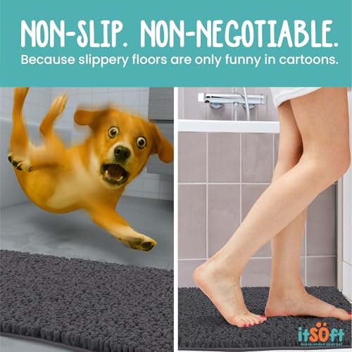 Chenille Bath Mats 22"x14", Plush Absorbent Bath Mats Quick Dry, Soft & Machine Washable, Non Slip Carpet for Bathroom, Thick Bathroom Rugs, Shower Restroom Rug Mat, Alfombras De Bano, Bathrugs - color: Charcoal Gray, size: 22" x 14" (Rectangular)