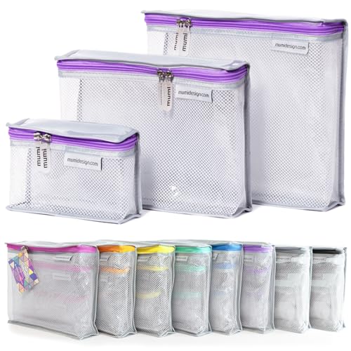 MUMI Travel Toiletry Bag Set of 3 – Clear TSA Approved Toiletry Bags for Women – Reusable Water-Resistant Makeup Organizer Pouches for Skincare, Cosmetics, Travel Accessories, Airport Packing - Purple - color: Purple