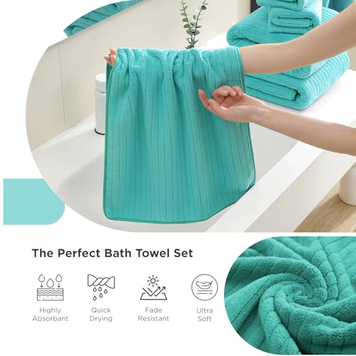 18 Piece Family Bath Towel Set Include 6 Bath Towels,6 Hand Towels and 6 Washcloths Soft Bathroom Towel with Hanging Loops,Highly Absorbent Quick Dry Towels Set for Bathroom,Hotel and Spa- Dark Cyan - color: Dark Cyan, size: 18-Piece Set