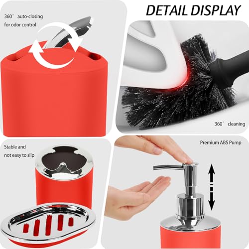 Lnond Red Bathroom Set, 23-Piece Red Black Geometric Bathroom Decor Set with with Shower Curtain and Rugs, Trash Can, Toilet Brush Holder Set & Soap Dispenser - style: Red Geometric