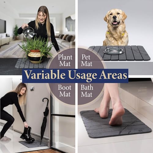 Stone Drying Mat for Kitchen Counter – Super Absorbent Stone Dish Drying Mat, Foldable & Quick Dry, Diatomaceous Earth Mat for Dish & Bottle, Ideal for Kitchen - 23.6" x 15.4", Dark Grey