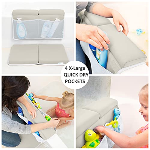 Bath Kneeler with Elbow Rest Pad Set, 1.75 inch Thick Kneeling Pad and Elbow Support for Knee Arm Support, Large Bathtub Kneeling Mat with Toy Organizer for Happy Baby Bathing Time, Beige - color: Beige