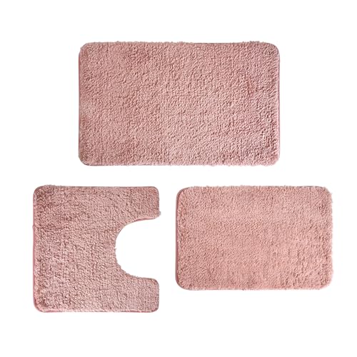 3 Pieces Luxury Bathroom Rug Set with U-Shaped Toilet Rug, Non-Slip Rubber Bottom, Thick Microfiber Fluffy Plush, Water Absorption, Quick Dry, Ultra Soft, Bath Mats for Bathroom, Tub(Coral) - color: Coral