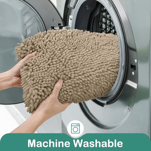 HOMEIDEAS Bathroom Rugs Set 2 Pieces, Ultra Soft Non Slip Absorbent Chenille Toilet Bath Mat Set (Taupe) - color: Brown-taupe, size: 1'8" x 2'8" (U Shape 20"x24"+20"x32")