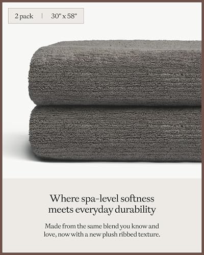 Cozy Earth Ribbed Bath Towel Set - 60% Cotton 40% Viscose from Bamboo Bathroom Towels - Soft & Absorbent Textured Ribbed Pattern - 2 Pack Charcoal - color: Charcoal, size: Bath Towel