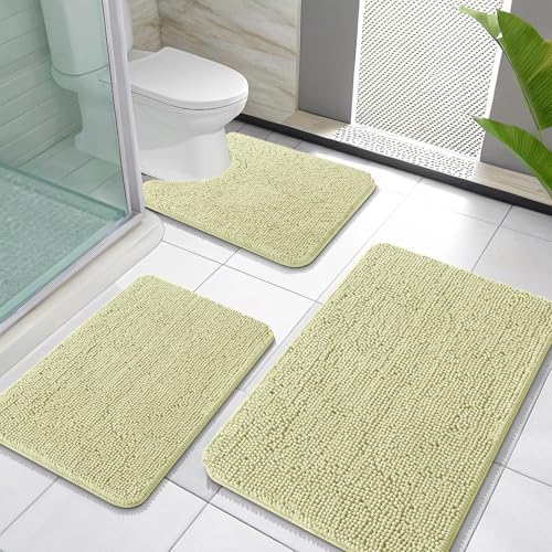 OLANLY Bathroom Rugs Sets 3 Piece, Soft Absorbent Chenille Bath Mats and U-Shaped Contour Toilet Rug, Quick Dry, Home Decor Accessories, Bath Mat Set for Bathroom (30"x20"+24"x16"+24"x20", Vanilla) - color: Vanilla, size: 30" X 20" + 24" X 16" + U24" X 20
