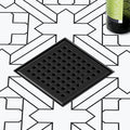 Neodrain Matte Black Square Shower Drain with Removable Quadrato Pattern Grate, 304 Stainless Steel Square Drain, CUPC Certified, with Hair Strainer and Lifting Hook (Matte Black, 4 in) - color: Matte Black, size: 4 IN