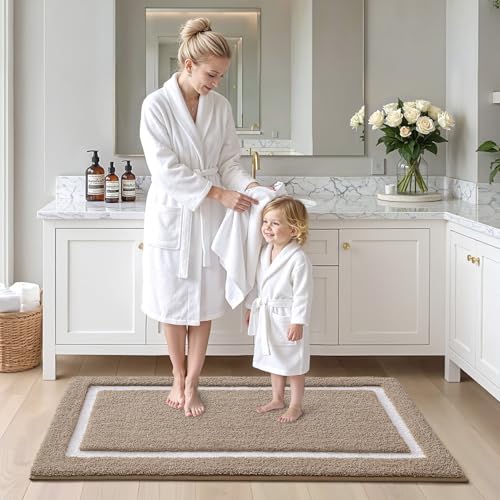 Color&Geometry Extra Soft Bathroom Rugs 44x24, Absorbent Microfiber Bath Rug, Non-Slip Bathroom mat, Washable Plush Bath Mats for Bathroom, Shower, Bathtub, Laundry, Khaki White - color: K, size: 24"x44"