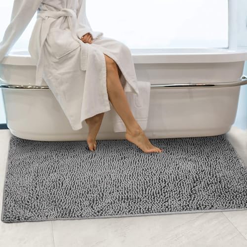 Secura Bathroom Rugs 47x28, Ultra Soft Chenille Bath Mat, Super Absorbent & Quick Dry Bathroom Mat, Non Slip Machine Washable Bath Rugs for Tub, Shower, Home Decor Accessories (Gray) - color: Grey, size: 47 in x 28 in