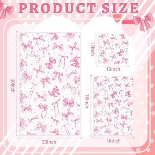 Moukeren Set of 3 Pink Bow Bath Towels Cute Coquette Bow Bath Towel Hand Towel and Washcloth Soft Decorative Towels for Girls Womens Bathroom Kitchen Pool Gym Spa Yoga - style: Pink Bow