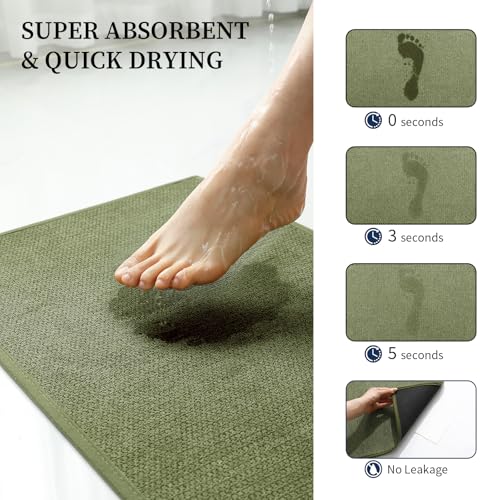 YIHOUSE Green Bathroom Rugs Sets 4 Piece, Quick Dry Non Slip Thin Bath Mat with Toilet Rug, Absorbent Machine Washable Bath Runner Rugs for Bathtub Sink Home Decor - color: Green, size: 4 pieces