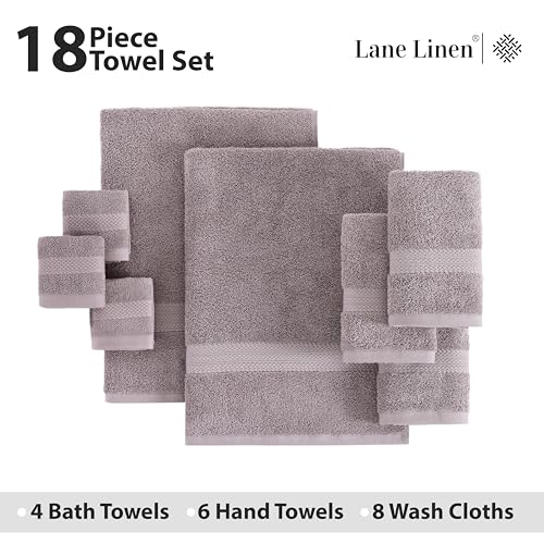 LANE LINEN 100% Ringspun Cotton Bath Towel Set - 18 Piece - Very Soft, Quick Drying & Highly Absorbent - 4 Bath, 8 Wash Cloth, 6 Hand Towels - Ideal for Guests & Perfect for Your Bathroom - Platinum - color: 06: Platinum, size: 18 Piece Towel Set