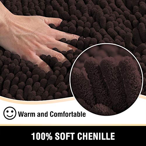 H.VERSAILTEX Bathroom Rugs Bath Mat Bath Rugs Bath Mats for Bathroom Non Slip Extra Thick Buncy Soft Chenille Bath Rug Fulffy Shag, Indoor Rug Carpet for Entry Living Room (Chocolate, 20" x 32") - color: Chocolate, size: 20" x 32"
