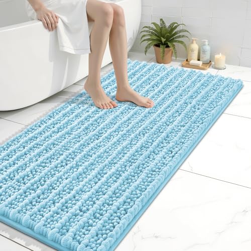 Arotive Luxury Bathroom Runner Rugs 44x24, Extra Soft Thick Absorbent Shaggy Chenille Bath Rugs, Machine Wash Dry, Bath Mats for Bathroom Floor, Tub and Shower, Home Decor Accessories, Blue - color: Blue, size: 44" X 24"