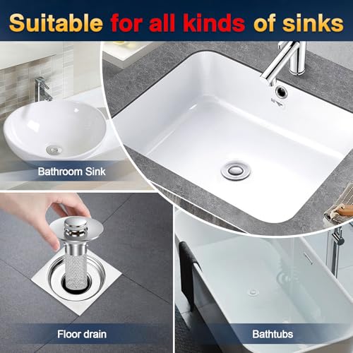 Bathroom Sink Drain Strainer, Pop Up Sink Drain Filter with Removable Stainless Steel Filter Basket Hair Catcher, Bathroom Sink Drain Stopper, for Us Bathroom Sink Stopper Replacement (2pcs) - color: 2pcs