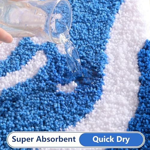 QJHOMO Coastal Bathroom Rugs Beach Ocean Wave Bath Mat Nautical Rug, Cute Colorful Bath Rug 3D Starfish Shell Beachy Theme Bathroom Decor, Soft Microfiber Carpet Non Slip Washable Bathmat(18x26 inch) - color: Blue Portrait, size: 1'6" x 2'2" (Rectangular)