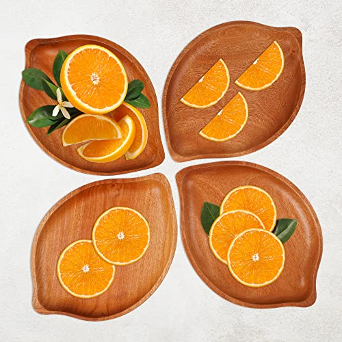 VieWood Leaf Wooden Plates Set of 4 Unbreakable Classic Appetizer Plates, Easy Cleaning & Lightweight for Dishes Snack, Dessert, Charger Plates (Khaya, 9.4x6.5) - color: Leaf Wood Plates (Set of 4)