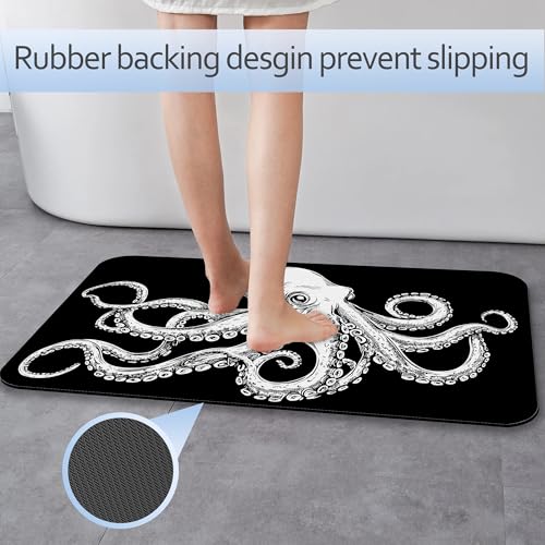 Bathroom Rug 29.5"x17", Cute Octopus Bath Mat with Non-Slip Rubber Backing, Quick-Drying Absorbent Thin Floor Mat for Bathroom, Shower, Sink, or Kitchen - color: Cute Octopus