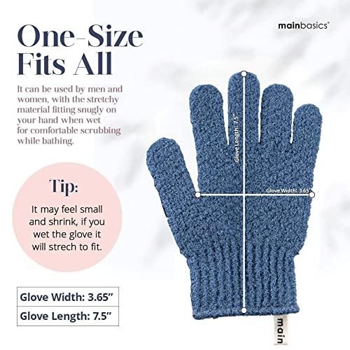 MainBasics Deep Exfoliating Bath Gloves, Blue, 1 Pair | Heavy-Textured Nylon, Shower Scrub, Dead Skin Removal, Machine Washable - color: Pigeon Blue