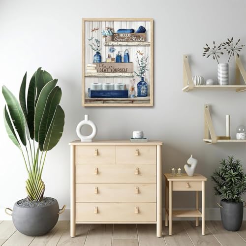 KISSFOX Framed Wall Art Bathroom Wall Decor Farmhouse Pictures Eucalyptus Dragonflies Canvas Art Rustic Inspirational Quotes Paintings Artwork For Restroom - color: Vase-Blue, size: 16x20 in