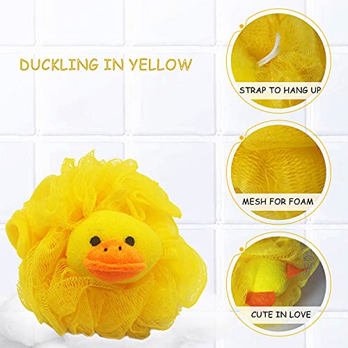 (4 Pack) Lovely Animal Design Kids Exfoliating Bath Scrubber Body Scrubber Shower Ball for Baby Toddler Kids Gentle Exfoliating Bath Sponge Loofah Pouf in Colorful Design - style: happy MARINE