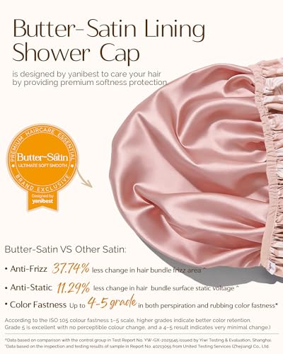 Yanibest Shower Cap for Women - Frizz Free Satin Lined Shower Cap Waterproof Large Double Layer Reusable with Soft Elastic Band for Braids Long Hair - color: Pink