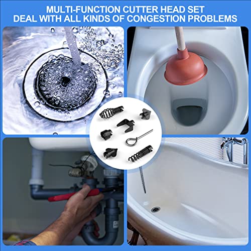 FEITON 7PCS Drain Cleaner Combination Cutter Head Set,16mm Manganese Steel Spring Automatic Locking Drain Dredging Cutter Head Accessories for Drain Cleaning Machines - color: Cutter Head 7PCS